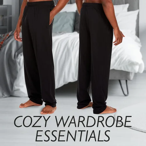Vista 2 de Essential Elements Pantalones de pijama para hombre, 100 % algodón, para descansar, para dormir, para hombre, paquete de 3