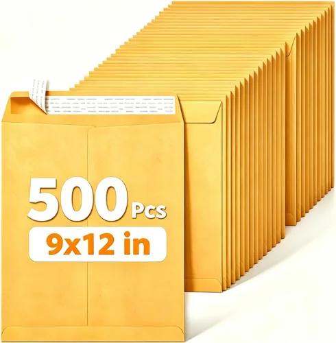 Vista 2 de Sobres con cierre de 9 x 12 pulgadas, 100 sobres de manila resistentes, sobres grandes de color marrón para documentos de tamaño legal, correo