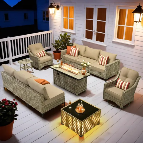 Vista 57 de HOOOWOOO Juego seccional de 2 piezas para patio al aire libre con 2 sillas medias sin brazos, color beige