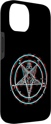 Vista 3 de Funda de terror estética para iPhone 14 Pentagrama satánico Baphomet Vaporwave