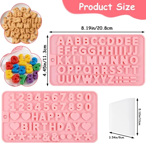 Vista 2 de Moldes de chocolate con números y letras de silicona de 2 piezas, moldes reutilizables para dulces de múltiples patrones para decoración