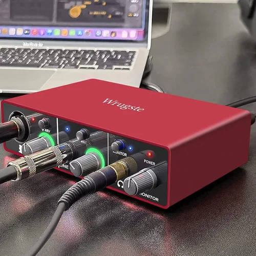 Vista 4 de Wrugste Interfaz de audio USB solo (24 bits/192 kHz)+alimentación fantasma de 48 V para grabación de computadora, podcasting y transmisión, Plug and
