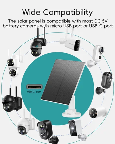 Vista 10 de ZUMIMALL Panel Solar de 5W para Cámaras de Seguridad Inalámbricas para Exteriores, con Puerto Micro USB y Tipo-C, Energía Solar de Alta Eficiencia