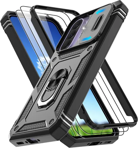 Vista 153 de Gritup Funda para Google Pixel 6 con cubierta deslizante para cámara y protector de pantalla (2 unidades), soporte de anillo giratorio 360°, funda
