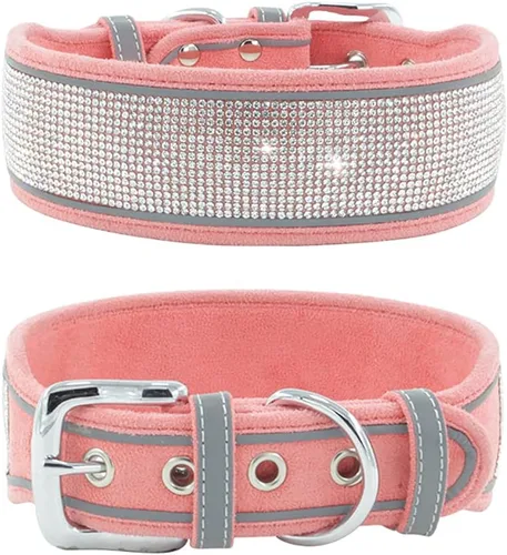 Vista 5 de Collar de perro con diamantes de imitación, suave, cómodo, elegante, con rayas reflectantes brillantes, collar de cristal de diamante ajustable