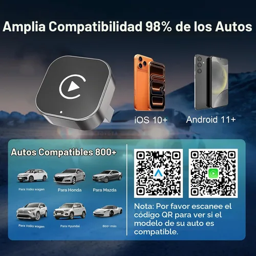 Vista 6 de Adaptador inalámbrico CarPlay y Android Auto con cable CarPlay a dispositivo inalámbrico, mini en forma de T 2 en 1 para auto USB Plug and Play Auto