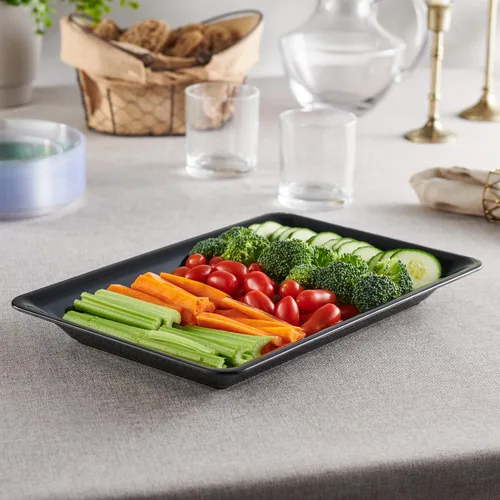Vista 3 de Plasticpro - Bandejas de plástico para servir, rectangulares, 10 x 14 pulgadas, plato desechable para fiesta, color negro, paquete de 4