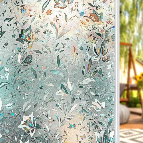Vista 7 de Shackcom - 2 rollos de película de privacidad para ventana, diseño de tulipanes de 17.5 x 78.7 pulgadas, calcomanías decorativas 3D para ventana