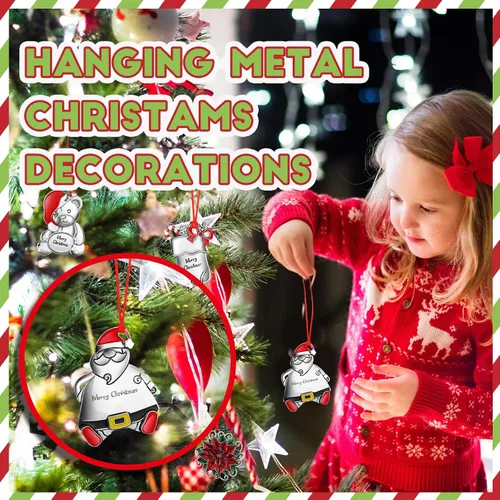 Vista 3 de Zhengmy 8 Piezas Adornos de Navidad 2025 Adorno de Árbol de Navidad de Peltre Sólido Gnomos de Metal Santa Ángel Muñeco de Nieve Manualidades