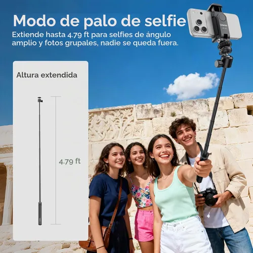 Vista 8 de Soporte de trípode mejorado de 59 pulgadas con apertura automática de 4 patas, trípode de piso ULANZI TT24 Vlogging Selfie, cabeza de bola