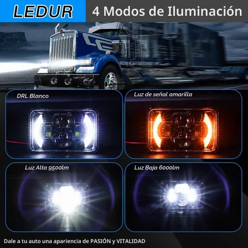 Vista 3 de LEDUR 4 x 6 pulgadas Faros delanteros LED aprobados por DOT, 4 piezas con señal de giro, DRL, alta/baja, haz sellado, rectangular, H6545, luz LED