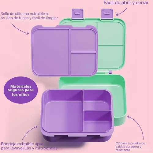 Vista 8 de Fimibuke Lonchera Bento para Niños - Contenedor de Snacks Bento para Niños Pequeños con 3 Compartimentos, Botella de Agua de Acero Inoxidable, Bolsa