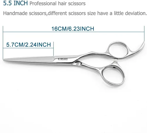 Vista 2 de Tijeras profesionales para el cabello de 5.5 pulgadas, tijeras de corte de pelo de peluquería 440C, tijeras de pelo con agujero ciego borde convexo
