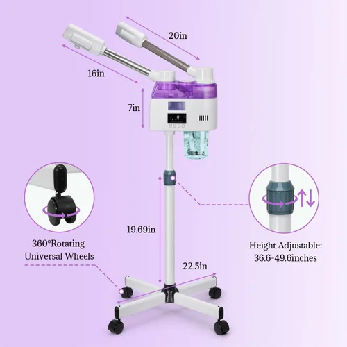 Vista 4 de Vaporizador facial profesional 2 en 1, vaporizador esteticista con niebla fría y caliente, vaporizador facial para limpieza profunda facial
