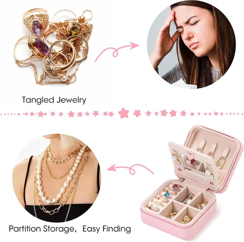 Vista 8 de Joyero de viaje personalizado con espejo, organizador de joyas pequeño, regalo ideal con monograma para mujeres y adolescentes, soporte de joyería