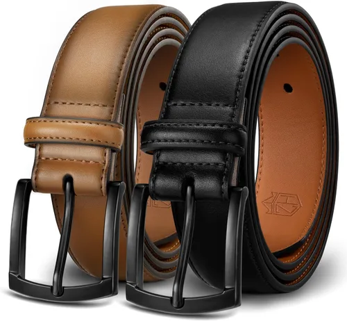 Vista 8 de Zitahli Cinturón para hombre, paquete de 2 unidades, diseño de cinturón de cuero para trabajo, negocios y pantalones de golf casuales, accesorios