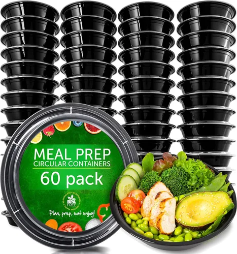 Vista 10 de Prep_Naturals_circles_containers BPA-Free Plastic Meal Prep Containers - Airtight Lids, Microwave & Freezer Safe for Portion Control