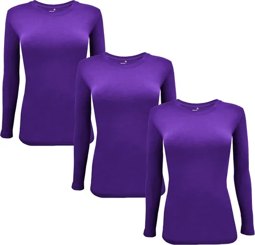 Vista 158 de Natural Uniforms Camiseta Under Scrub para mujer, cuello redondo, manga larga, paquete de 3, paquete múltiple de 3