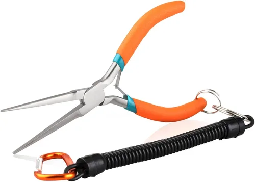 Vista 10 de SPEEDWOX Alicates de punta de aguja de largo alcance de 7 pulgadas con dientes, alicates de bucle de alambre de precisión extra largos con cordón