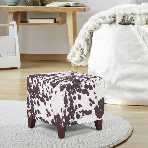 Vista 8 de Reposapiés otomano en forma de cubo, reposapiés cuadrado, banco pequeño para zapatos, silla de tocador con patas antideslizantes (vaca marrón)