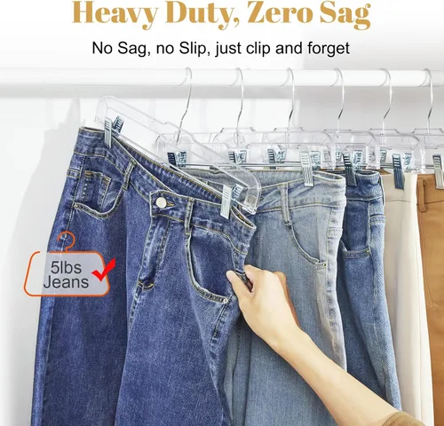 Vista 3 de HOUSE DAY Perchas transparentes para pantalones de 14 pulgadas con clips