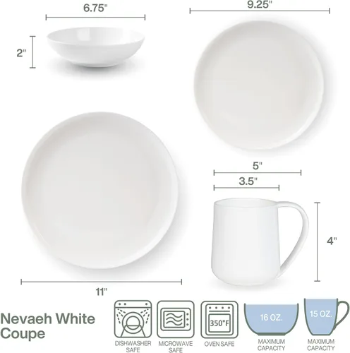 Vista 3 de Everyday White by Fitz and Floyd Nevaeh Coupe - Juego de vajilla de 16 piezas, servicio para 4 personas
