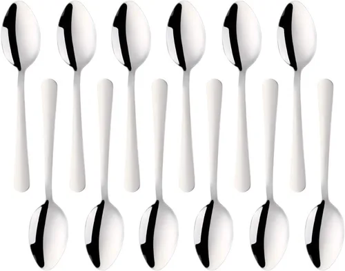 Vista 9 de MINGYU Juego de 12 cucharas de acero inoxidable – Cucharas de sopa de mesa azul, cuchara de titanio de 7 pulgadas para comer, cucharada apta