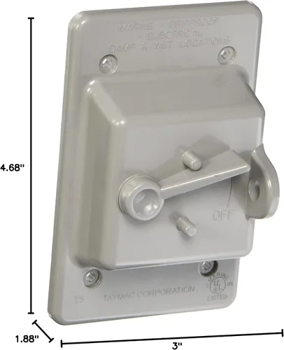 Vista 2 de Hubbell-Bell PTC100GY Caja de montaje en pared vertical impermeable, cubierta de interruptor no metálica, 1 vía, gris