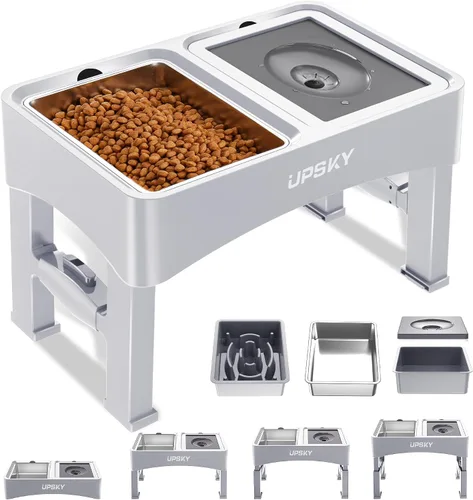 Vista 13 de UPSKY Cuencos para Perros Elevados 2-en-1 con Alimentador Lento, Soporte de Cuenco Elevado Ajustable en 4 Alturas, Cuencos para Perros sin Derrame