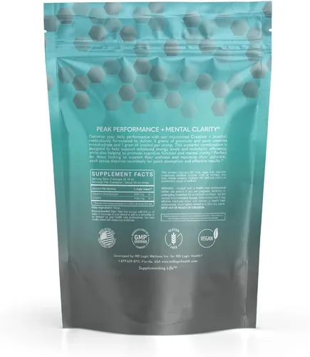 Vista 2 de MD Logic Health Creatina + inositol para un máximo rendimiento y claridad mental, sin sabor, fabricado en Nueva York