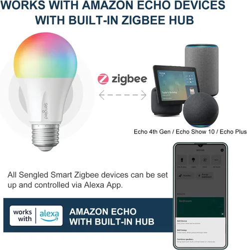 Vista 9 de Sengled Zigbee - Bombillas inteligentes, requiere concentrador inteligente, funciona con SmartThings y Echo con hub integrado, control de voz