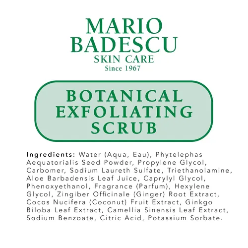 Vista 9 de Mario Badescu Exfoliante botánico para todo tipo de piel, exfoliante facial con semillas de palma marfil y extracto de té verde, lavado facial