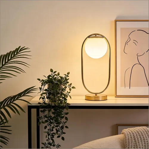Vista 3 de Lámpara de mesa moderna de mediados de siglo con pantalla de vidrio blanco, lámpara de mesa pequeña dorada para mesita de noche, dormitorio, sala