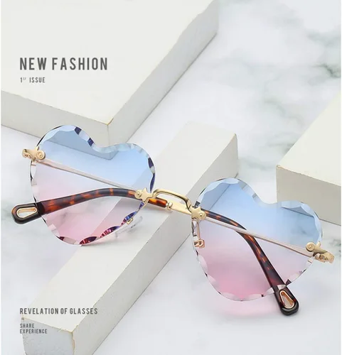 Vista 3 de GIFIORE Gafas de sol de corazón para mujer, con forma de corazón, a la moda, sin montura, rosa, azul, degradado