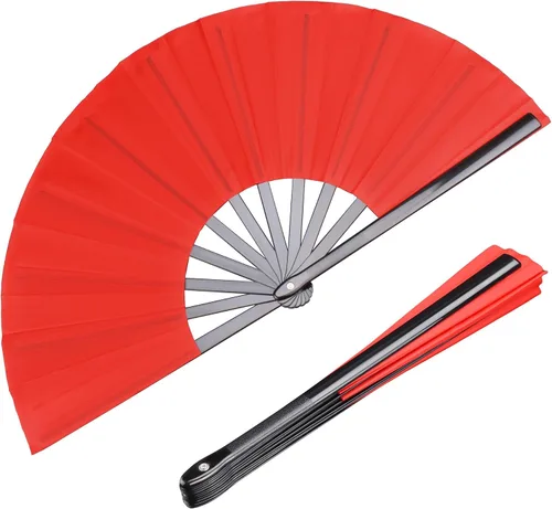 Vista 9 de Paquete de 4 ventiladores de mano plegables grandes, ventilador chino negro de Kung Fu Tai Chi, ventilador de tela de nailon para hombres y mujeres