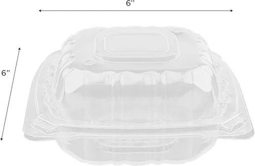 Vista 7 de Contenedores de Comida para Llevar Karat Clamshell [6"x6" - 300 unidades] Duraderos, Aptos para Microondas, Apilables, Resistentes a Roturas, Cajas