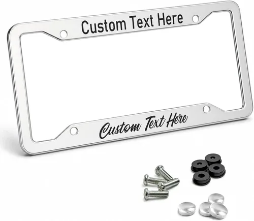 Vista 8 de Marco de placa personalizado de metal, soporte de placa de aluminio inoxidable para la parte delantera o trasera, accesorios exteriores para Negro