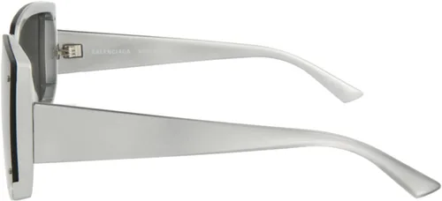 Vista 3 de Balenciaga Gafas de sol cuadradas/rectangulares de rutenio y rutenio plateadas de lujo, hechas en Italia, marco de inyección de diseñador a la moda