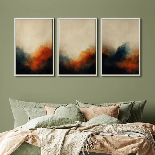 Vista 108 de SIGNFORD - Set de obras de arte en lienzo enmarcado para pared, ilustraciones abstractas de neblina del desierto en tonos neutros beige y marrón