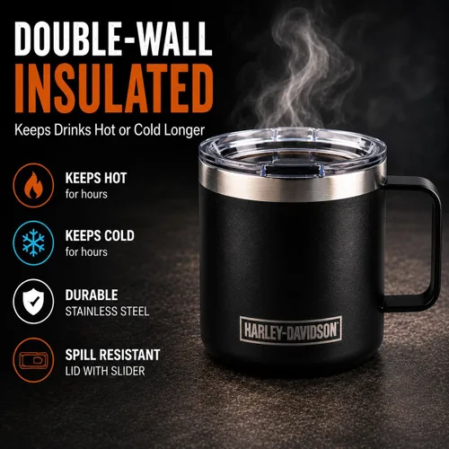 Vista 2 de Harley-Davidson Taza de café de viaje taza de acero inoxidable con protector de barra de tapa