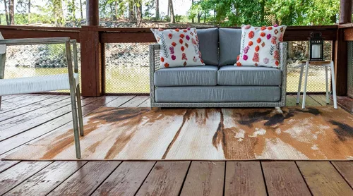 Vista 3 de Unique Loom - Alfombra colección de círculos abstractos, de transición para interiores y exteriores, beige, Polipropileno, Marrón/Gris
