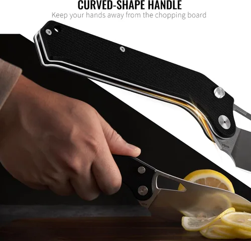 Vista 4 de TACRAY Navaja de Cocina Plegable, Cuchillo de Chef de 4.4" Plegable para Acampada con Cuchilla de Acero Inoxidable 10cr15mov, Mango de G10