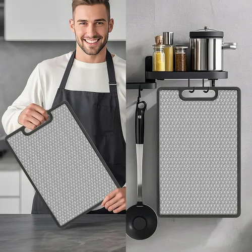 Vista 6 de Tabla de cortar de doble cara, 1 pieza de tablas de cortar de acero inoxidable 316 para cocina, grado alimenticio, malla resistente a los arañazos