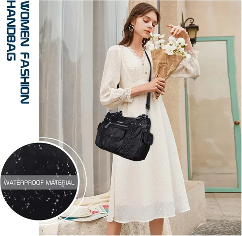 Vista 28 de Angel Barcelo - Bolsa de hombro amplia para mujer, diseño Hobo, cuero lavado