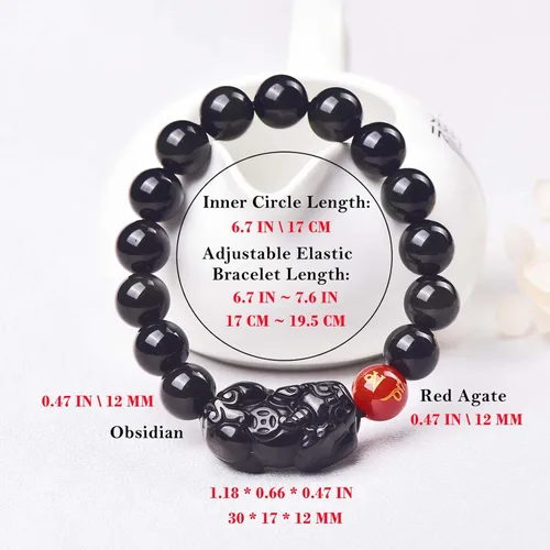 Vista 10 de Pulsera de obsidiana negra, pulsera de obsidiana negra Feng Shui para mujeres y hombres, pulsera elástica de obsidiana con piedra de ojo de tigre