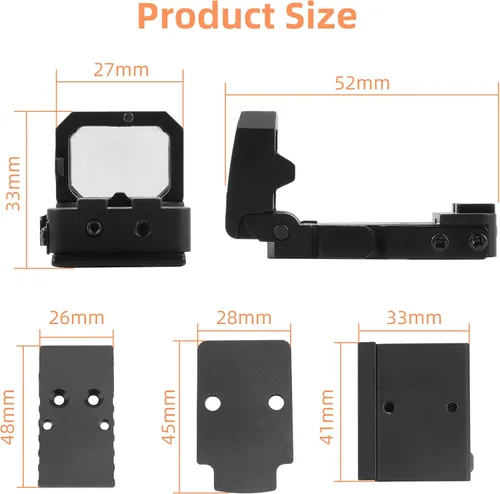 Vista 5 de Mini Plegable 3 MOA Red Dot Sight Flip Up Reflex Sight para Glock MOS, Pistola RMR, Picatinny Rail