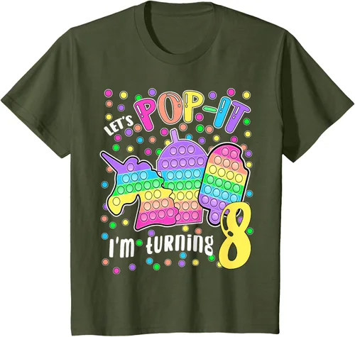 Vista 10 de Let's Pop-it I'm turning 8 Colorful 8th Birthday - Camiseta para niña, Negro