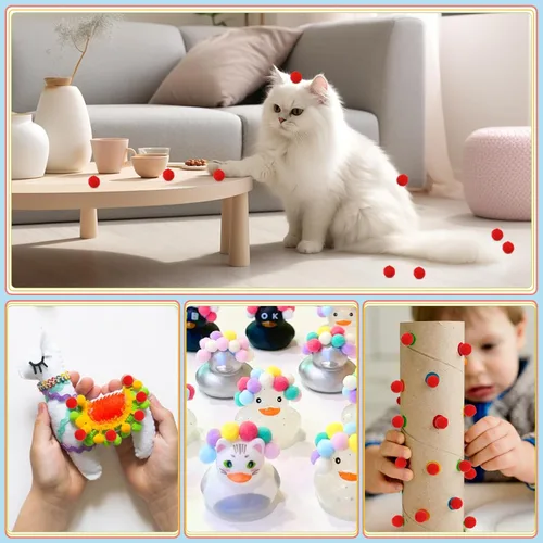 Vista 7 de MORFEN 150 pompones, pompones negros de 1 pulgada, bolas de pompón mullido, pequeños pompones para manualidades, proyectos de manualidades