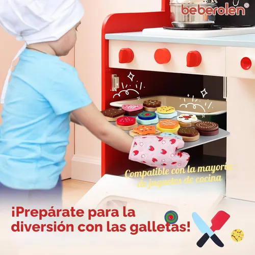 Vista 7 de Juego de Comida de Juguete de Galletas de Madera para Accesorios de Cocina Infantil, Juguetes de Comida para Niños Pequeños de 1-3, Juego
