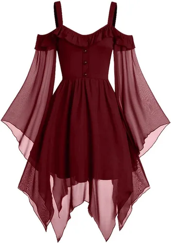 Vista 7 de FRMUIC Vestido gótico renacentista para mujer, disfraz de bruja de talla 01-negro Vestido Vintage